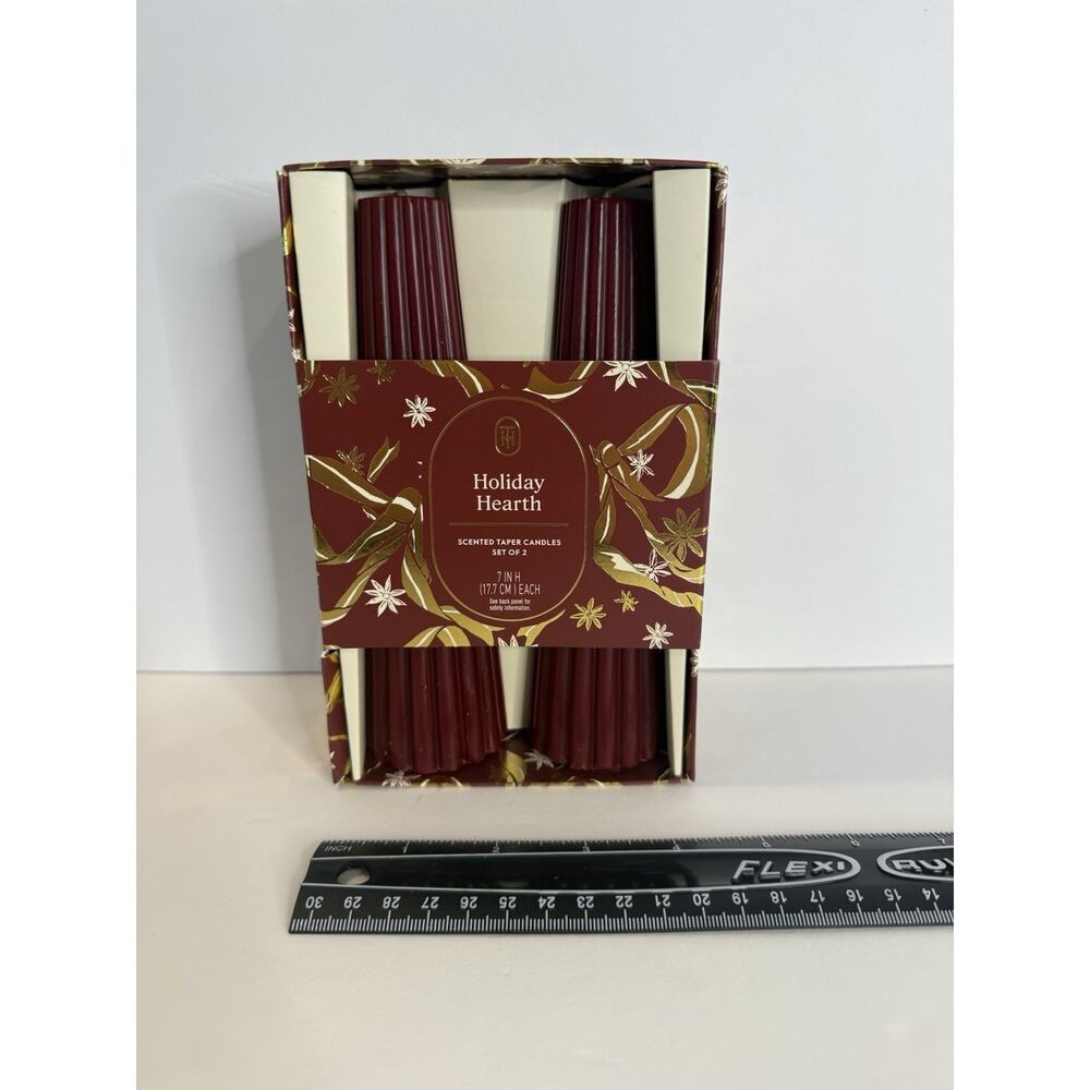 Threshold Holiday Hearth Scented Ribbed Taper Candles 7” Set of 2 NIB